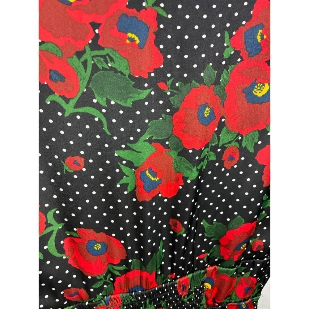 Free People Morning Light Flora Poppy Polka Dot Mini Dress in Black Red Size 6